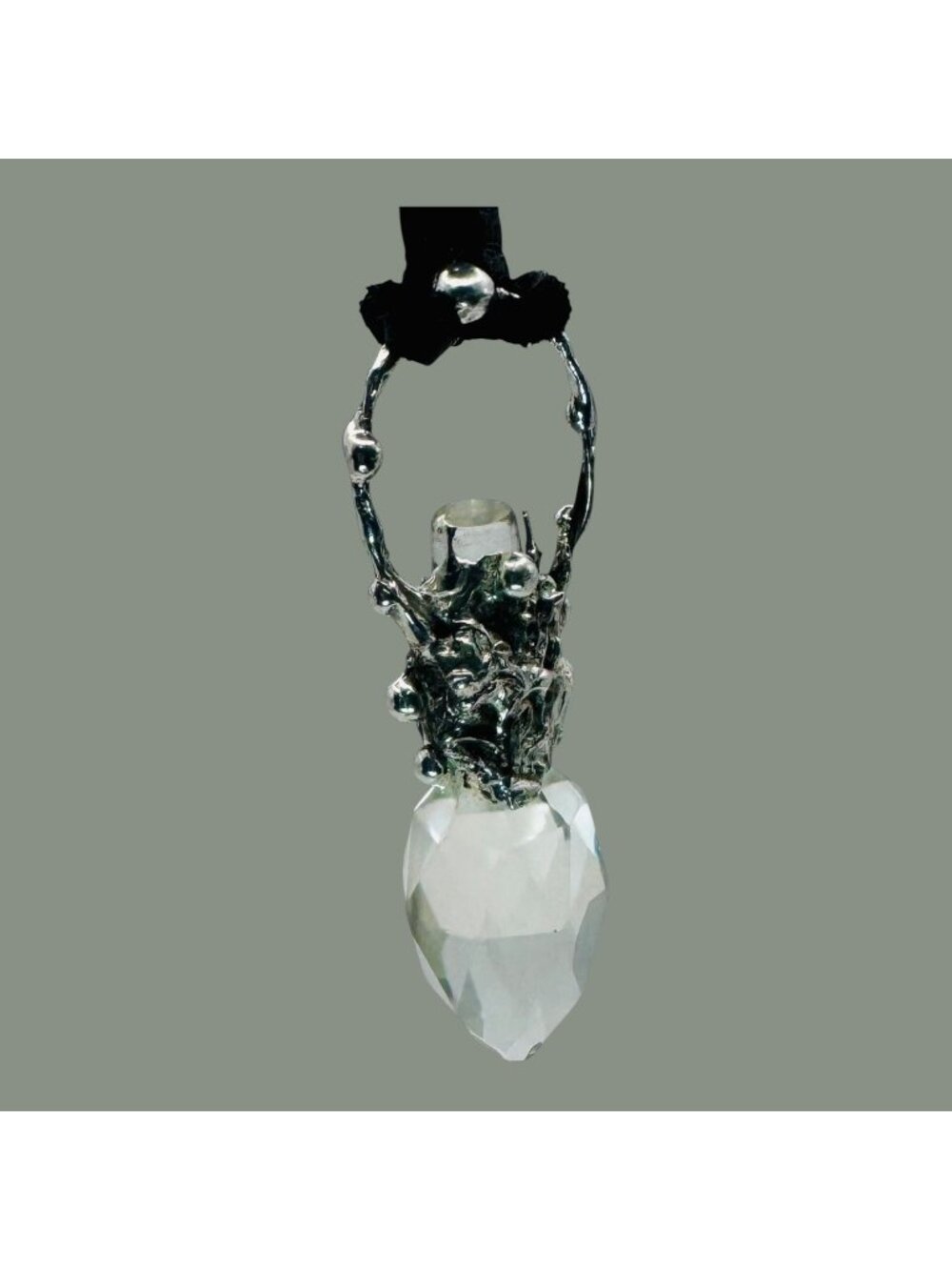 Crystal Perfume Bottle Topper Pendant | Leather Cord Necklace | Alma Antigua - Picture 6 of 14